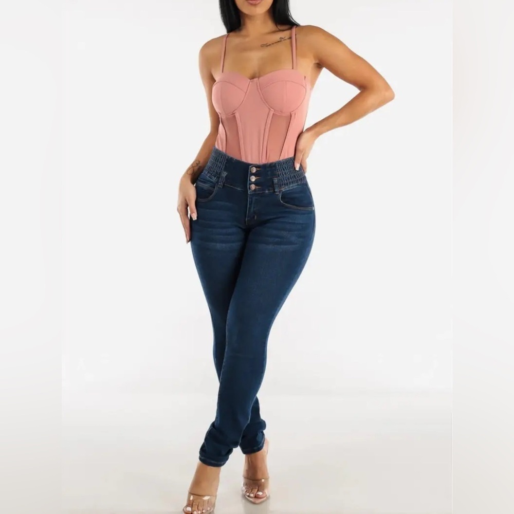 Women's High-Waist Bootcut Jeans Sexy Stretch Denim Deep Blue Blend Flare Leg M - Picture 4 of 15